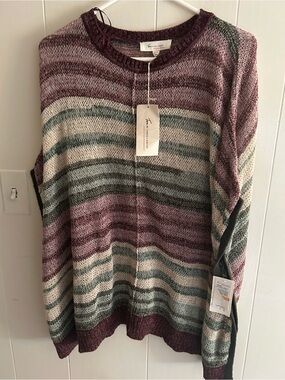 Two by Vince Camuto Striped Scoopneck Sweater in Plum, Sage, Cream. NWT.